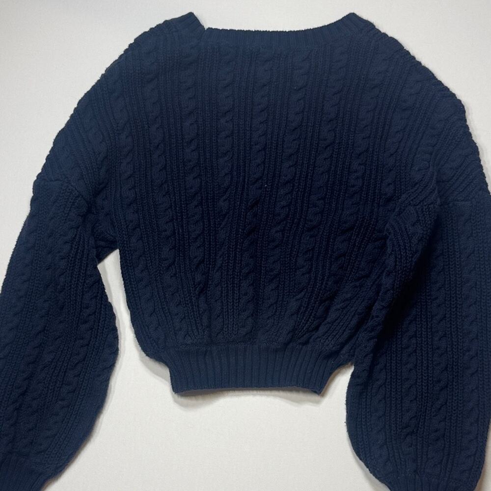 Women's Navy Cable Crewneck Sweater - Picture 3 of 4